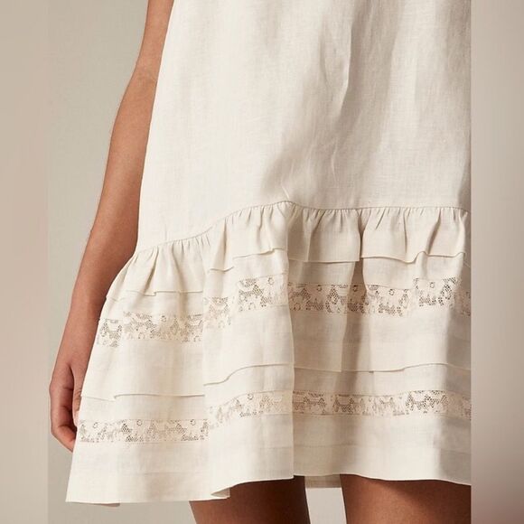 NWT J CREW PETITE Maxine Ruffle-Trim Linen Mini Dress in Navy - Picture 6 of 7